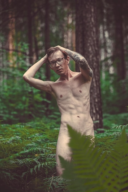 naked men in forest